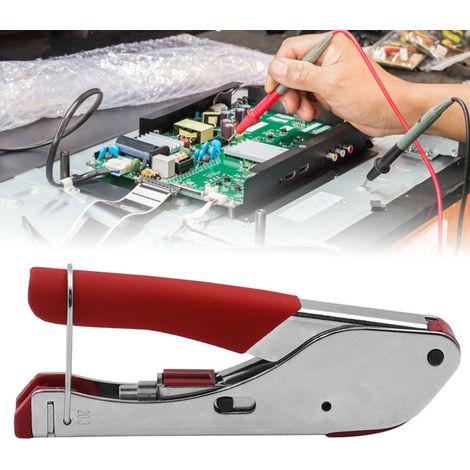 Pince à sertir pour câble coaxial, antidérapante et ergonomique, idéale pour l'installation de téléviseurs. Matériau : acier et ABS. (1/5)