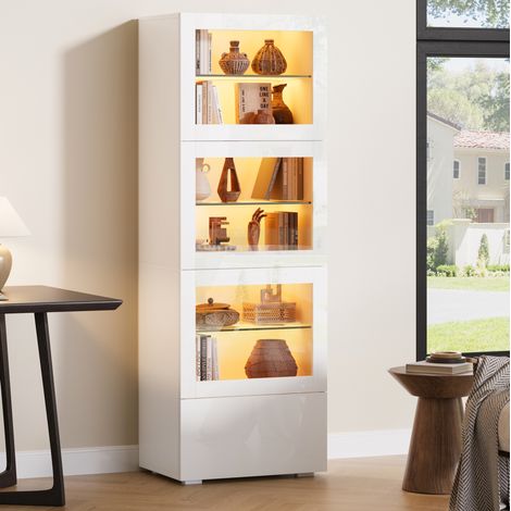 Vitrina LED 60 x 40 x 173 cm en MDF, vidrio y acrílico, blanca HAVRYA (1/5)