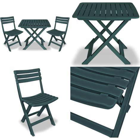 Ensemble de bistro pliable 3 pcs Plastique Vert - Ensemble De Bistro - Salon De Jardin - Mobilier De Jardin - Table Pliable - Chaises Pliables - Home & Living (1/5)