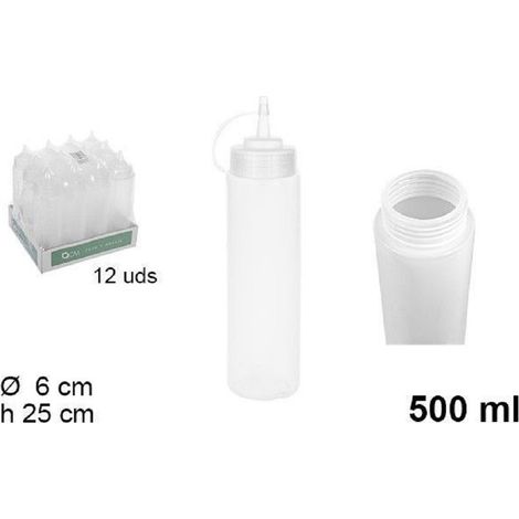 TrAdE Shop Traesio - Set 12pz Bottiglie Dosatore Plastica Beccuccio Per Salse Condimenti 500ml 102785 -