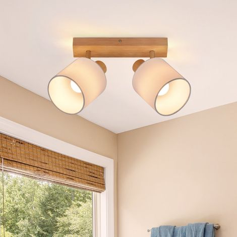 GBLY Plafonnier 2 Ampoules Couloir Spot de Plafond Vintage Bois Plafond Spot Mural Pivotant 350° E14 MAX.25W Lampe pour Salon Chambre Cuisine (sans Ampoule)