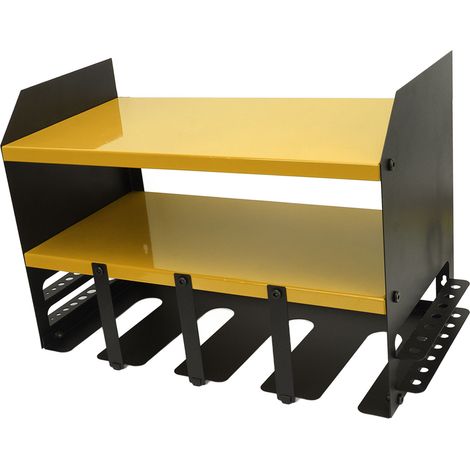 Organisateur d'outils électriques à 4 emplacements, structure en fer, support de perceuse compact et multifonctionnel, fixation murale pour atelier ou entrepôt, jaune (1/5)