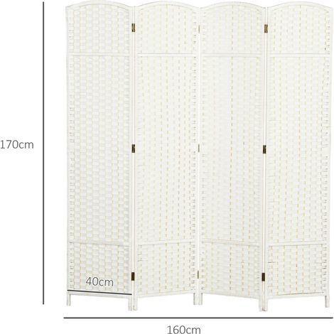 Paravent pliable 4 panneaux, séparateur d'espace blanc pour salon, chambre ou bureau, cloison décorative légère (1/5)