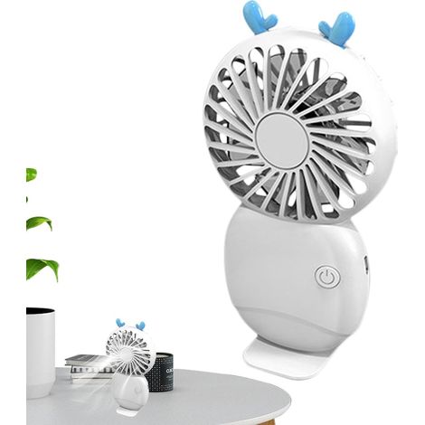 Ventilateur portable rechargeable, mini ventilateur, design mignon en forme d'oreilles d'animaux, support de téléphone intégré, idéal pour une utilisation en extérieur, en voyage, au bureau, dans les (1/5)