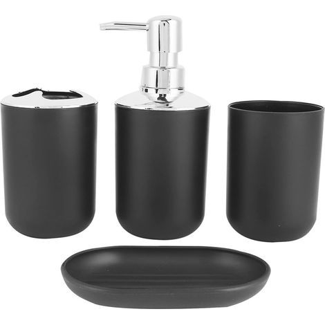 Set mit 4 Badezimmeraccessoires, bestehend aus Seifenspender, Waschbecher, Seifenschale, Zahnbürsten- und Zahnpastahalter (schwarz) (1/5)