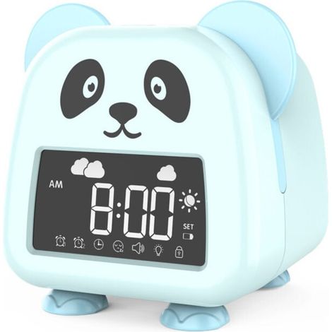 Réveil pour enfants, entraîneur de sommeil pour enfants avec veilleuse intégrée 1200 mAh batterie au lithium rechargeable, minuteur de sieste, réveil lumineux pour chambre d'enfants garçons fil