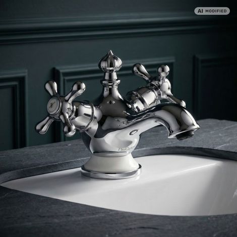 PaulGurkes Robinet de lavabo rétro antique mitigeur à deux poignées petit (1/5)