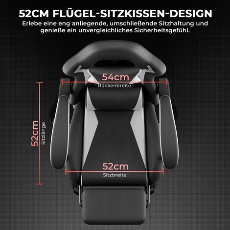 Fauteuil Gaming Ergonomique avec Coussin Lombaire et Appui-Tête, Chaise de Gamer Réglable en Hauteur, Siège PC pour Adultes Filles Garçons, Noir et Blanc (1/5)