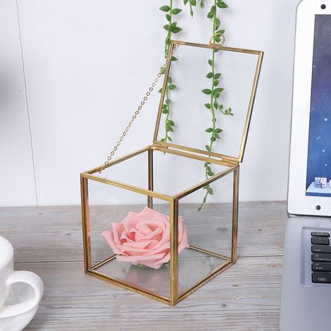 Pot de fleurs géométrique en verre à bordure dorée pour plantes succulentes, décoration pour la maison et le jardin. (1/5)