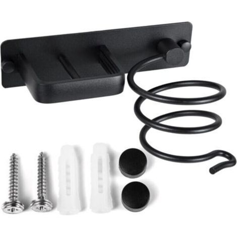 Porte Sèche Cheveux Support de Lisseur en Aluminium avec Range-Câbles Mural Fer à Lisser Brosses à Cheveux pour Organisateur Hôtel de Chambre à Coucher de Salle de Bain Salon de Coiffure Noir