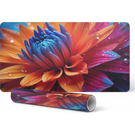 Alfombrilla de rat贸n para escritorio, teclado y port谩til con dise帽o floral y gotas, 90x45 cm.