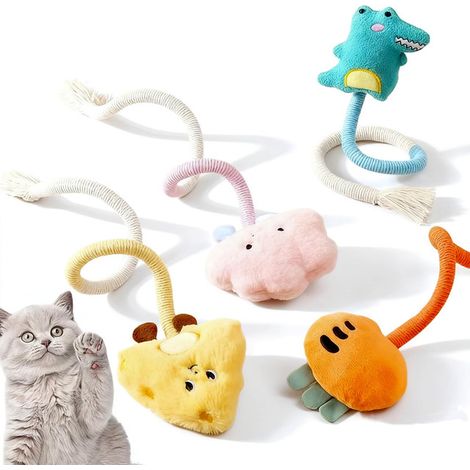 Jouet à mâcher pour chat en corde coton douce, lot de 4 jouets interactifs anti-ennui, peluches résistantes pour soin dentaire (1/5)