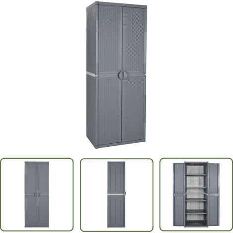 The Living Store Armoire de rangement de jardin gris 65x45x172 cm PP rotin - Meuble De Rangement Extérieur - Armoire De Jardin - Rangement Polypropylène - Meuble De Jardin Gris - Armoire Avec Étagères (1/5)