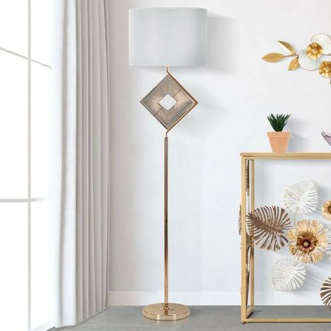 Dmora - Stehlampe Inchiostro, Bodenlicht, Lampe, Stehleuchte, 40x40 h161 cm, Weiß und Gold (1/5)