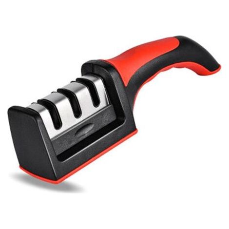 Afilador de cuchillos Easy Sharp de 3 etapas - para cuchillos de cocina - Resultados profesionales/Diseño ergonómico - Piedra de cerámica/carburo de tungsteno/diamante - Acabado negro/cromado (1/4)