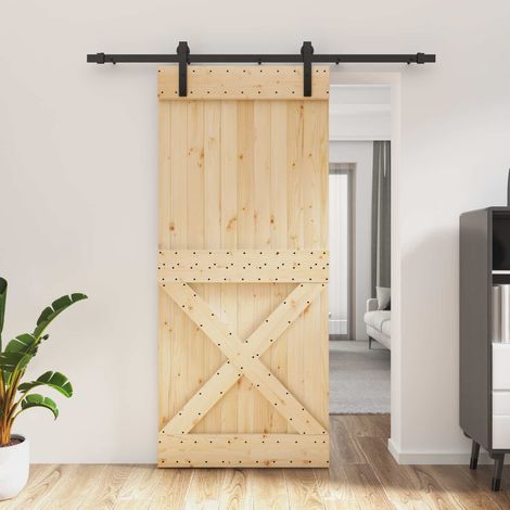 vidaXL Porte coulissante Naturel et noir 90 x 210 cm (1/5)
