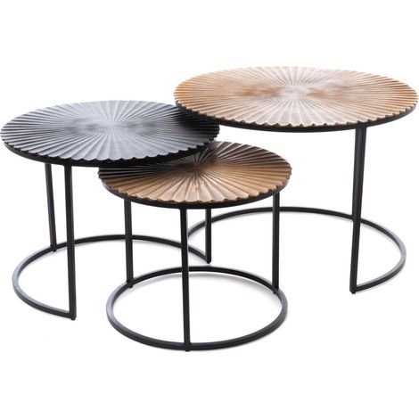 Amadeus - Lot de 3 tables basses rondes en aluminium Fleur (1/2)