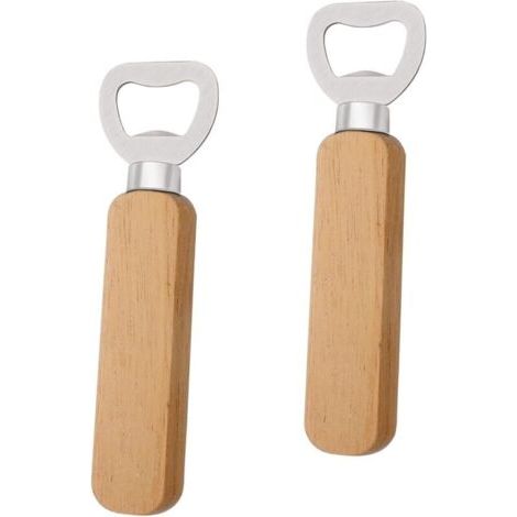Lot de 2 ouvre-bouteilles, (couleur bois) ouvre-bouteilles en acier inoxydable, manche en bois, ouvre-bouteille personnalisé pour cuisine, bar, camping (1/5)