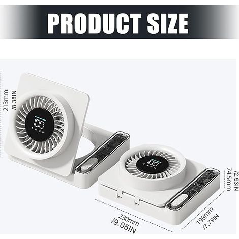 Mini-ventilateur portable-silencieux-batterie 2000mAh–5 vitesses-Minuteur 1 à 6 heures-Écran LED-Pour bureau, étude et chambre–Blanc (1/4)
