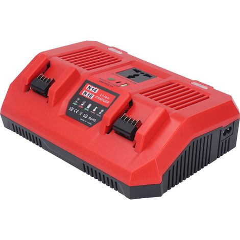 Chargeur rapide double slot pour batterie lithium M18, station de charge simultanée avec inverseur 110V 220W, prise UE 100-240V, remplacement compatible (1/5)