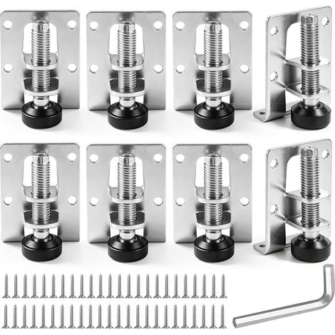 Lot de 8 pieds de meubles réglables - 55 mm - Pour charges lourdes - Pieds réglables en hauteur - Avec 48 petites vis - Pour tables, étagères, armoires, établi (1/5)