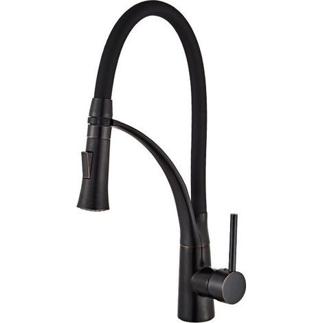 Rubinetto da cucina KLB, soffione doccia a doppia funzione, doccetta estraibile, rotazione a 360°, doppio controllo acqua calda e fredda (nero). (1/4)