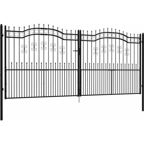 vidaXL Cancello per recinzione con punta a lancia nero 406x175 cm in acciaio verniciato a polvere