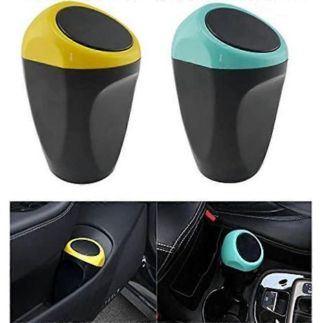 Lot de 2 mini poubelles de voiture pour le rangement des déchets à la maison, au bureau (jaune, bleu) (1/5)