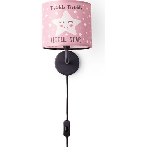 Paco Home Tischleuchte Kinderzimmer Stofflampenschirm Rund Wandleuchte Mond Sterne E14 Wandleuchte - Schwarz, Design 4 (Ø18 cm)