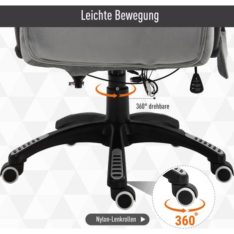 Fauteuil de bureau Vinsetto avec fonction massage, fauteuil de direction ergonomique chauffant, inclinable, à bascule, réglable en hauteur, pivotant à 360°, avec poche latérale, aspect velours, gris (1/4)