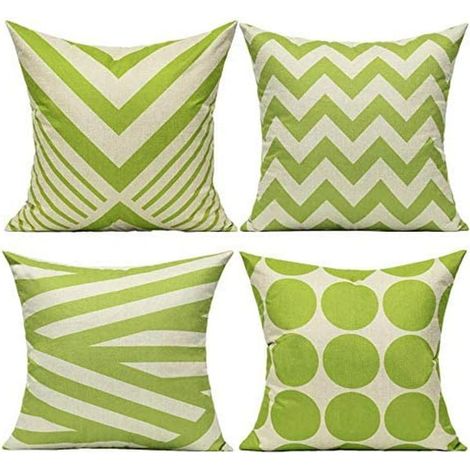 Housse de coussin décorative verte d'automne 45x45 cm, lot de 4 taies carrées pour canapé, fauteuil, terrasse, motif géométrique citron vert, housse de jeté pour intérieur et extérieur (1/5)