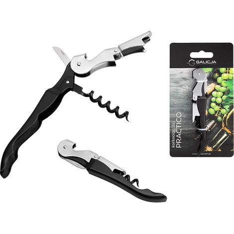 Practico 3-in-1 Korkenzieher-Messer 12 cm für Weinflaschen, schwarz und silber (1/4)