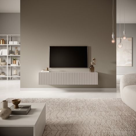 Selsey - Mobile TV Telire 140 cm Grigio beige con frontale lamellare