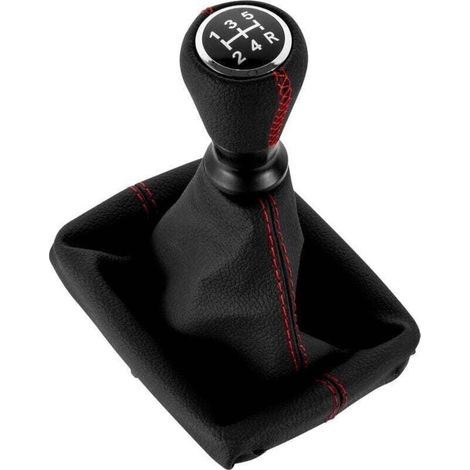Pommeau Levier Vitesse Cuir avec Soufflet Compatible Peugeot 206 406 Rouge (1/4)