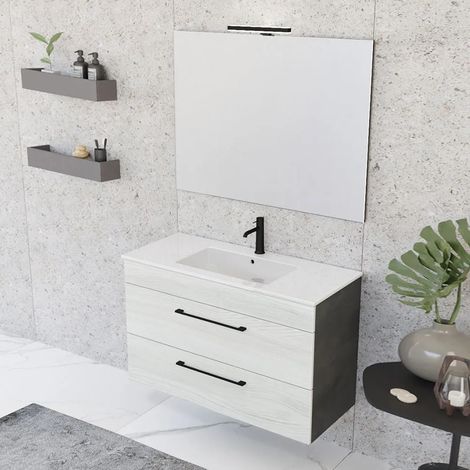 Mobile bagno sospeso 100 cm Smart bianco legno/lava con specchio (1/5)