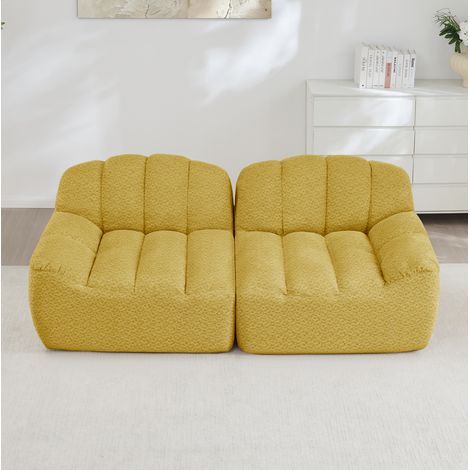 Sofá modular de 2 plazas 210x104x79 cm en tela de felpa amarilla para salón FloraGrace (1/5)