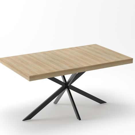 Mesa de comedor extensible rectangular 140-180 cm en MDF y metal color natural (1/5)