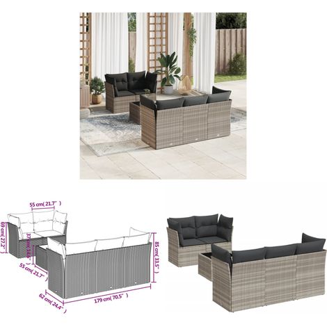 vidaXL Salon de jardin 6 pcs avec coussins gris clair résine tressée (1/3)