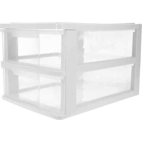Organisateur de Bureau Transparent à Tiroirs Empilables Boîte de Rangement à 2 Niveaux Cadre Blanc pour Maquillage et Accessoires Gain de Place et Classement (1/5)