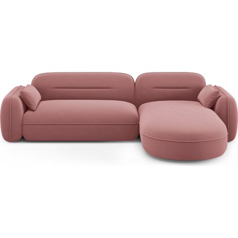 Canapé d'angle droit modulable 4 places en velours saumon (1/5)