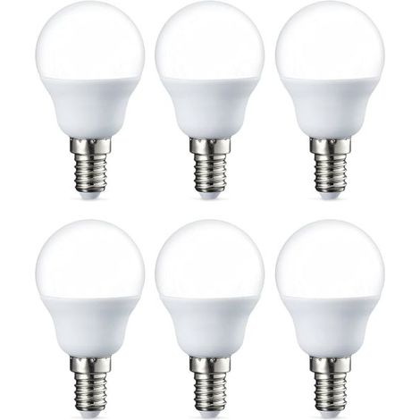 Lot de 6 petites ampoules LED rondes G45, culot à vis Edison E14, 5 W (équivalent à 40 W), blanc chaud, non dimmables [classe énergétique F]