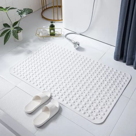 Tapis de douche antidérapant pour salle de bain,Tapis de douche antidérapant anti-moisissure, 120 x 80 cm, blanc (1/4)