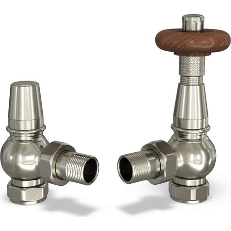 Derry Traditional - Silver Nickel Thermostatic Radiator Valve & Lockshield Angled 8mm