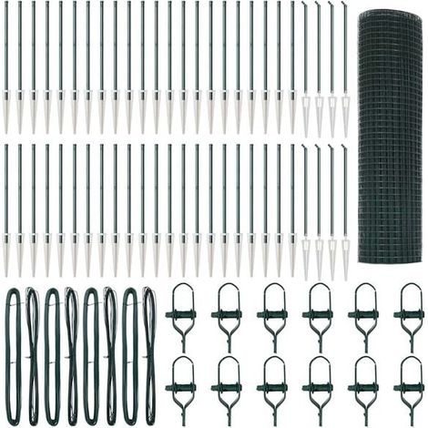 Clôture en treillis métallique soudé avec clous en acier et maille PVC verte