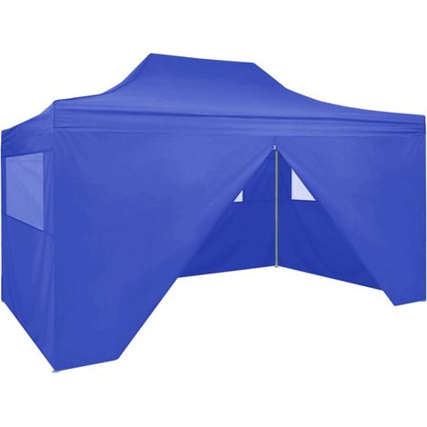 vidaXL Profi-Partyzelt Faltbar mit 4 Seitenwänden 3×4m Stahl Blau (1/10)