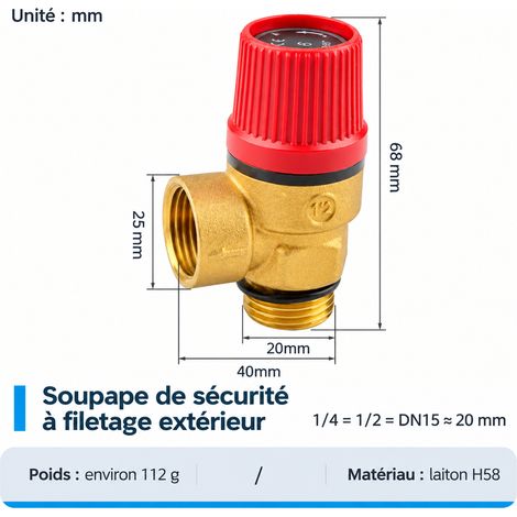 Soupape de sécurité en laiton DN15 7 bar mâle-femelle 4 7bar dn15 0.7 500 g – Livraison gratuite