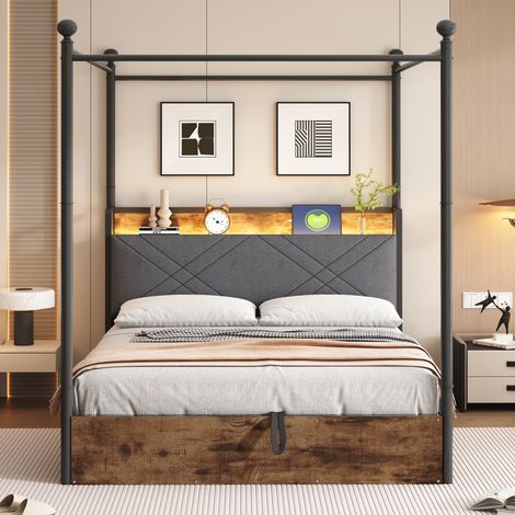letto contenitore 140x190 LED USB metallo nero elegante HAVRYA (1/5)