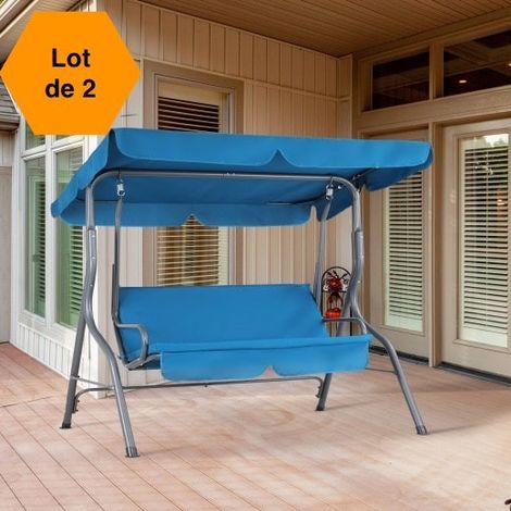 Lot de 2 Balancelles de jardin 2 places bleue 140 cm de long (1/5)