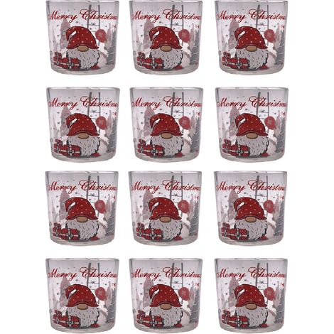 Set 12 Bicchieri per la tavola Natalizia 25cl Vetro con Babbo Natale Gnomi Rosso  Lavabiliin lavastoviglie Made in Italy elegante ed ottima idea regalo