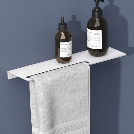doporro Support de Rangement au Mur en Aluminium Étagère Rangement à Poser à Susprendre Porte-Serviettes Blanc Mat pour Salle de Bain Cuisine Chambre 40×12,5×3,2 CM Reglo-06 (1/5)